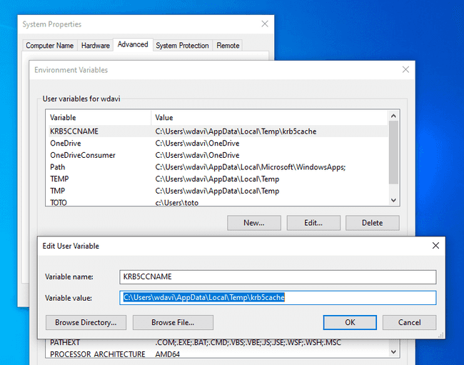 Configure Windows user environment variables